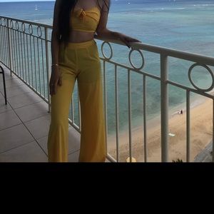 Yellow Two piece crop top and pants